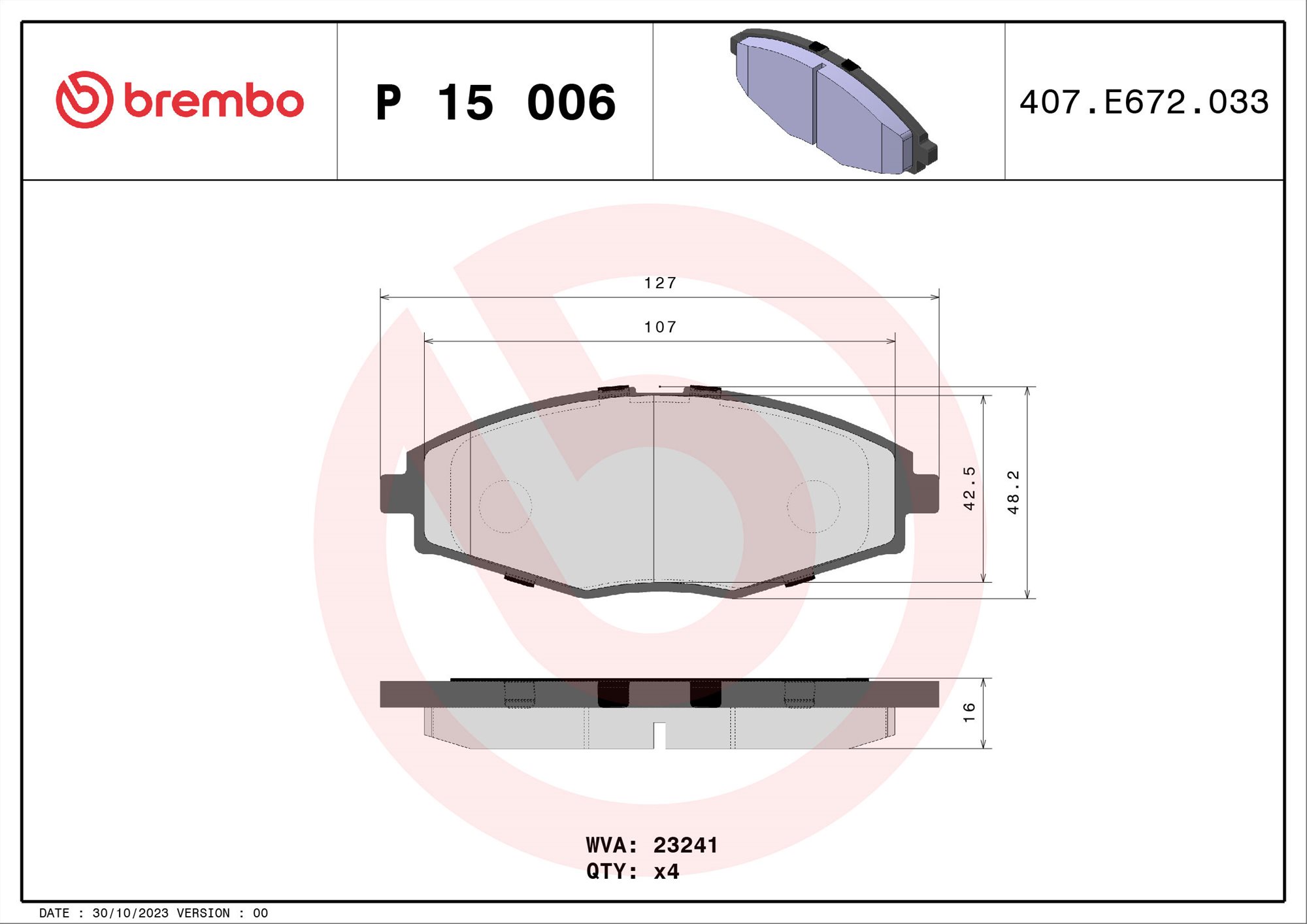 BREMBO Sada brzdových doštičiek P 15 006