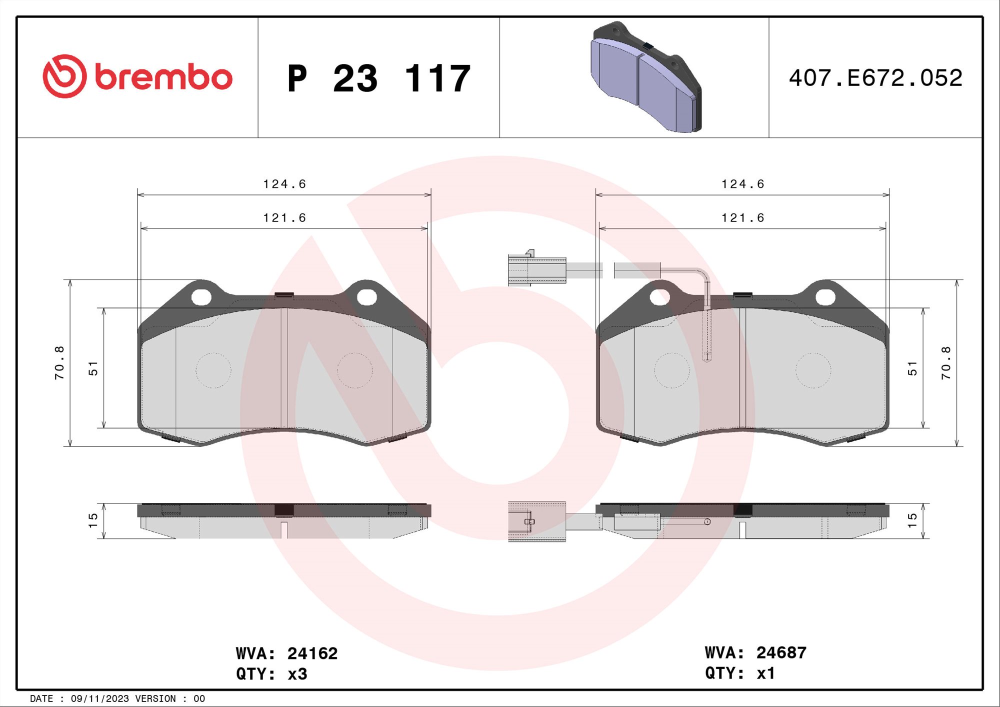 BREMBO Súprava brzdových doštičiek P 23 117