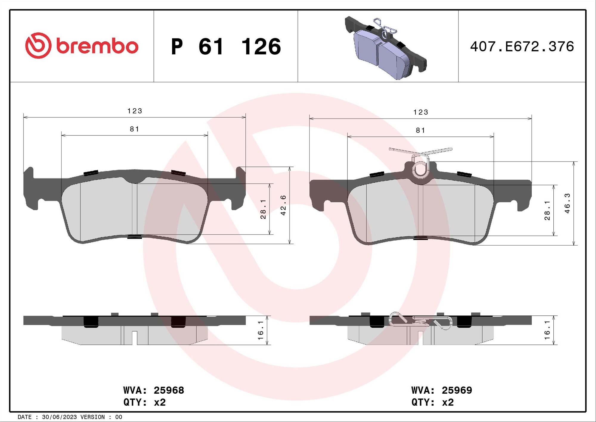 BREMBO Sada brzdových doštičiek P 61 126