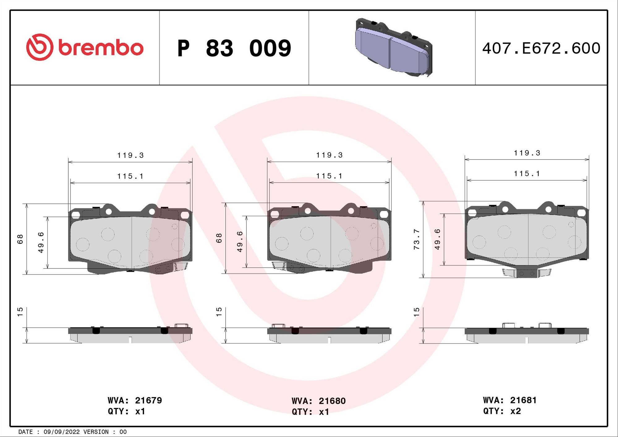 BREMBO Sada brzdových doštičiek P 83 009