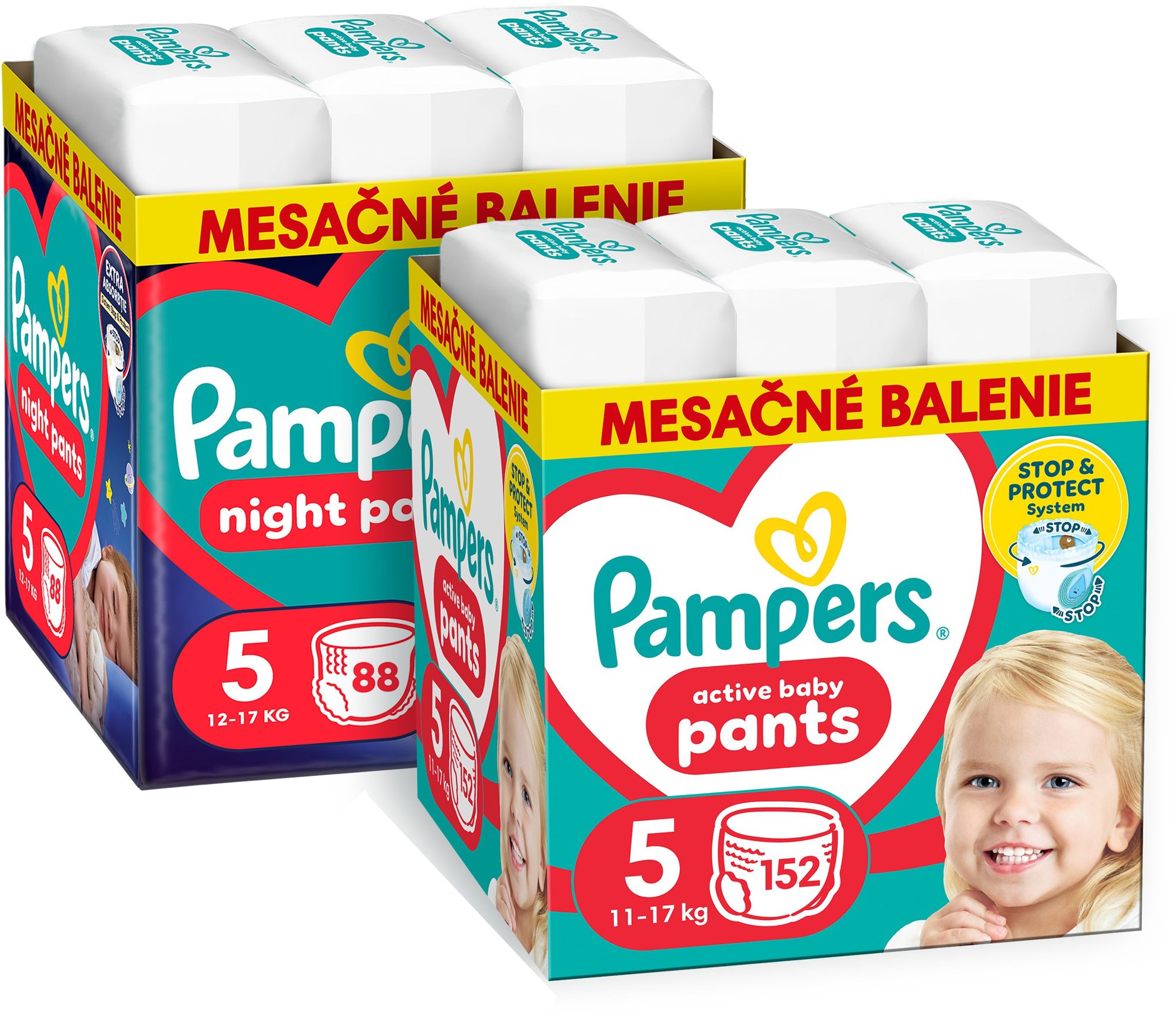 PAMPERS Pants veľ. 5 (152 ks) + Night Pants veľ. 5 (88 ks)