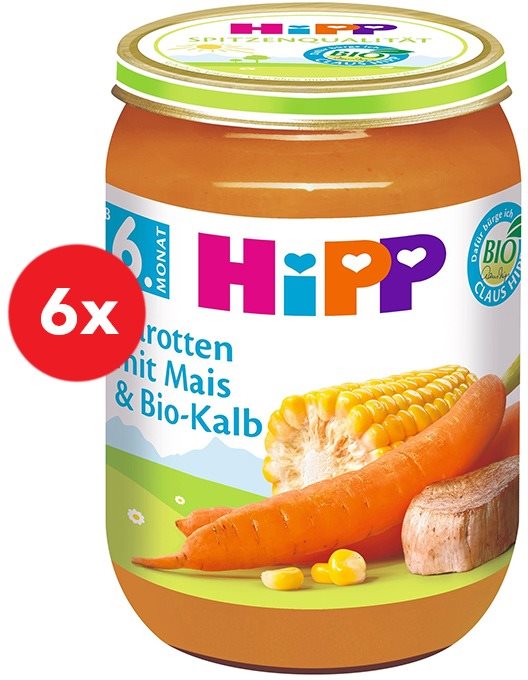 HiPP BIO Mrkva s kukuricou a BIO teľacím mäsom 6× 190 g