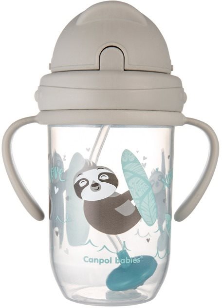 Canpol Babies nevylievací hrnček so slamkou a závažím Exotic Animals 270 ml, sivý