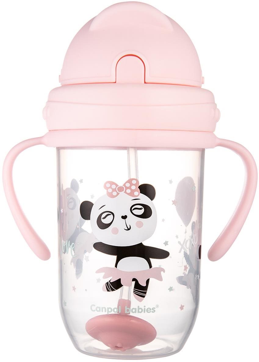 Canpol Babies nevylievací hrnček so slamkou a závažím Exotic Animals 270 ml, ružový
