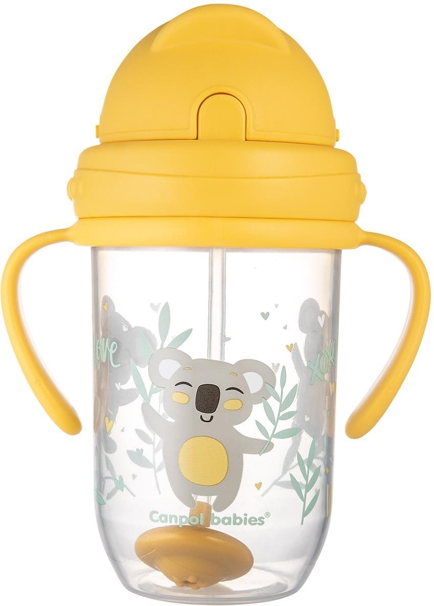 Canpol Babies nevylievací hrnček so slamkou a závažím Exotic Animals 270 ml, žltý