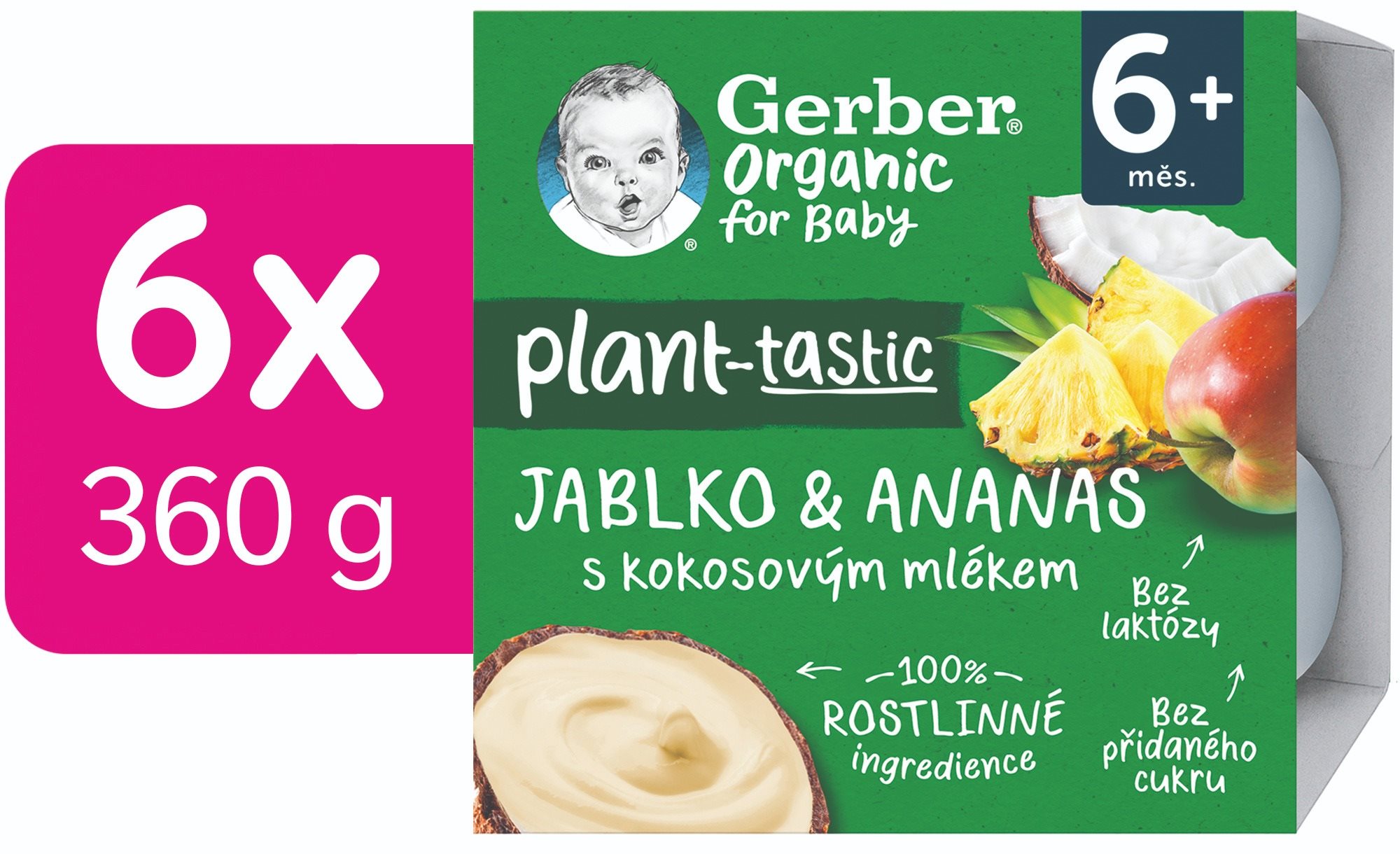GERBER Organic 100 % rastlinný dezert jablko a ananás s kokosovým mliekom 6× (4× 90 g)