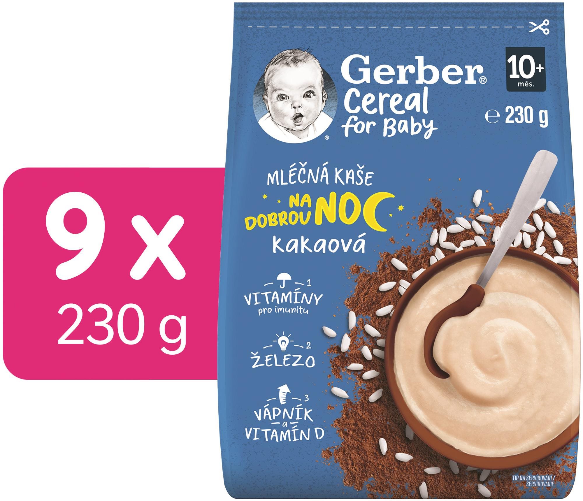 GERBER Cereal mliečna kaša Dobrú noc kakaová 9× 230 g