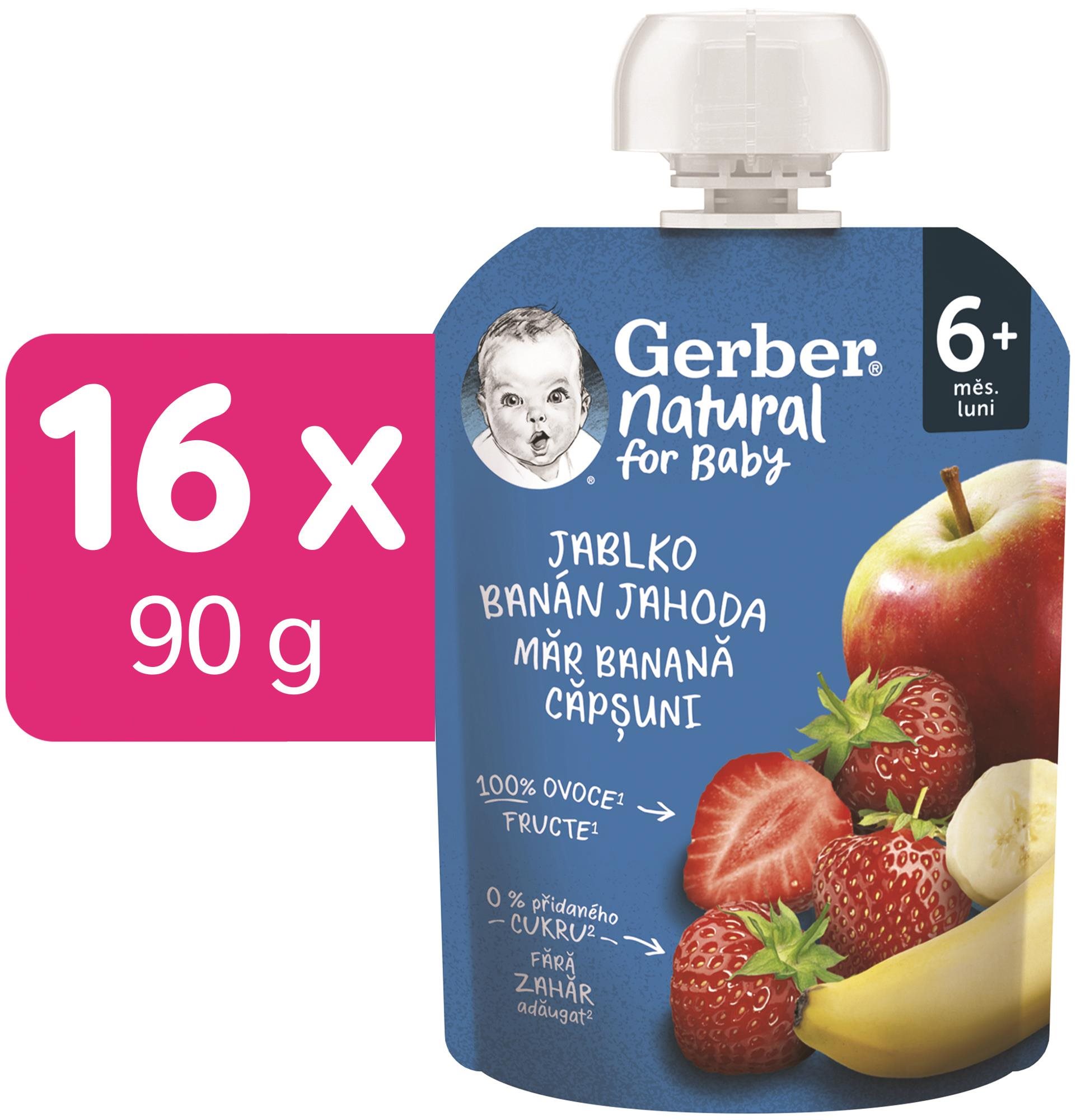 GERBER Natural kapsička jablko, banán a jahoda 16× 90 g