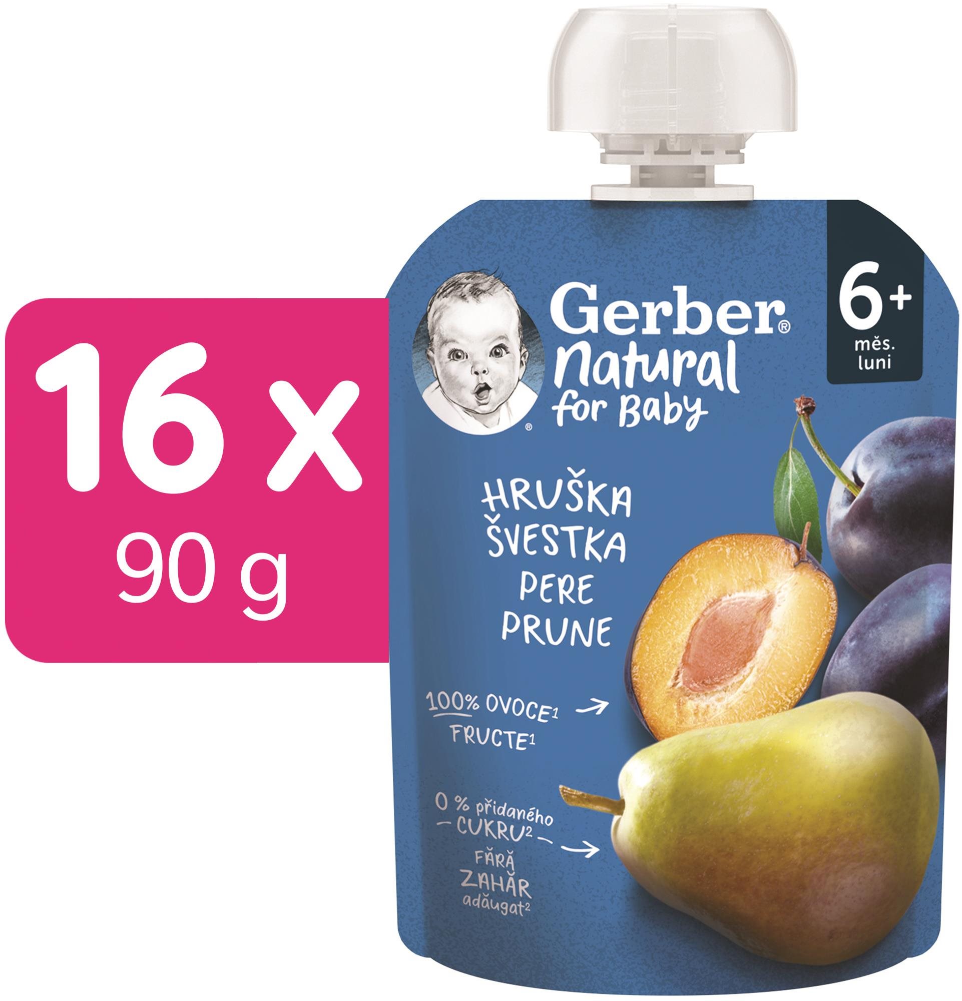 GERBER Natural kapsička hruška a slivka 16× 90 g