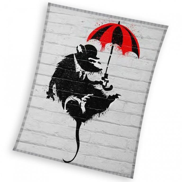 CARBOTEX detská deka Banksy krysa s dáždnikom 150 × 200 cm