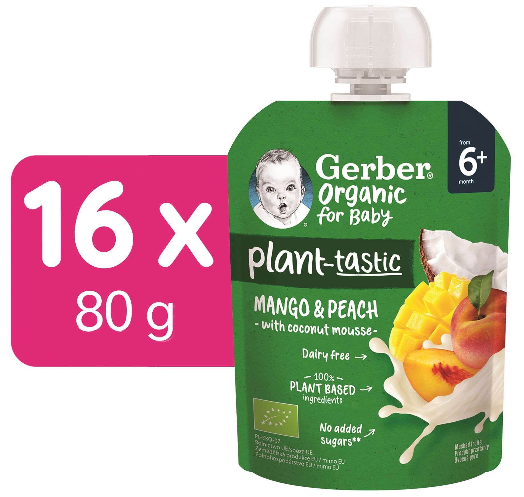 GERBER Organic kapsička mango a broskyňa s kokosovým mliekom 16× 80 g