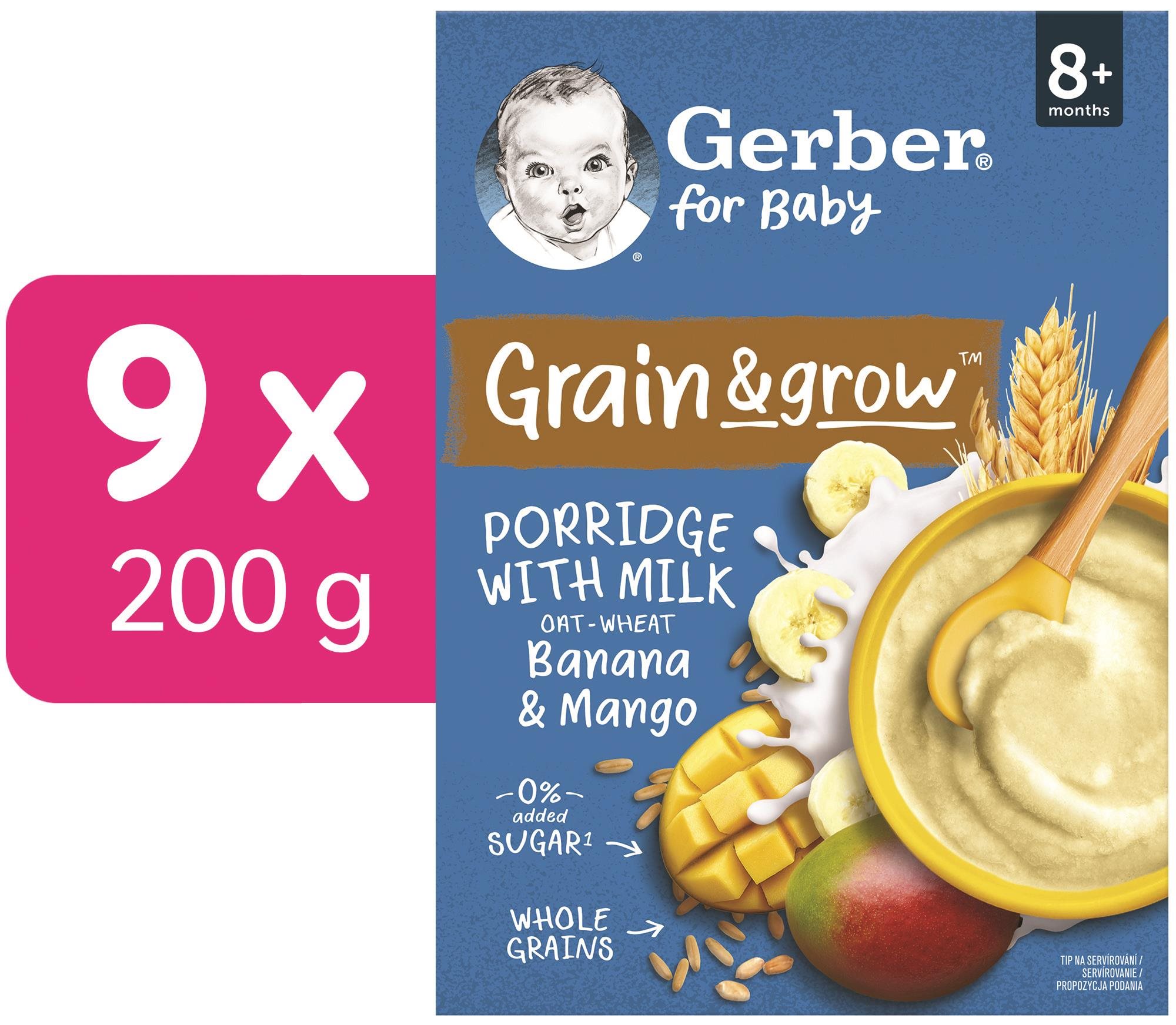 GERBER mliečna kaša pšenično-ovsená banán a mango 9× 200 g