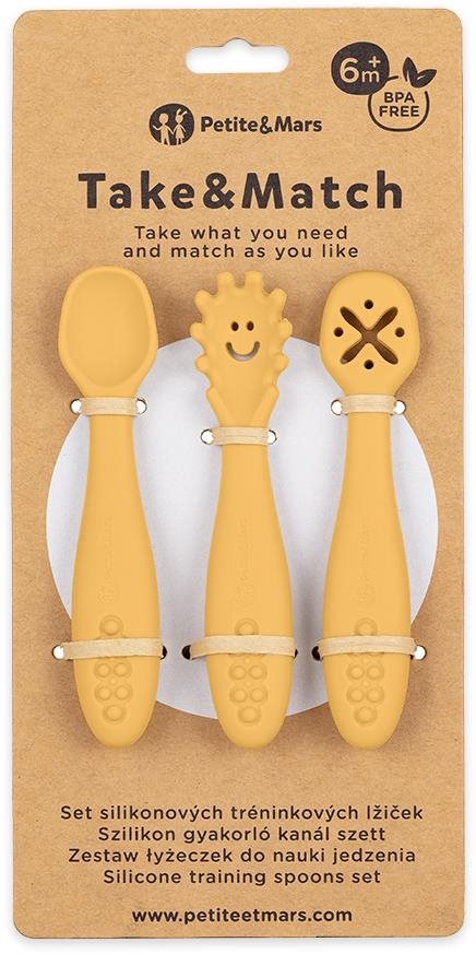 PETITE&MARS Set silikónových tréningových lyžičiek Take&Match Intense Ochre3 ks