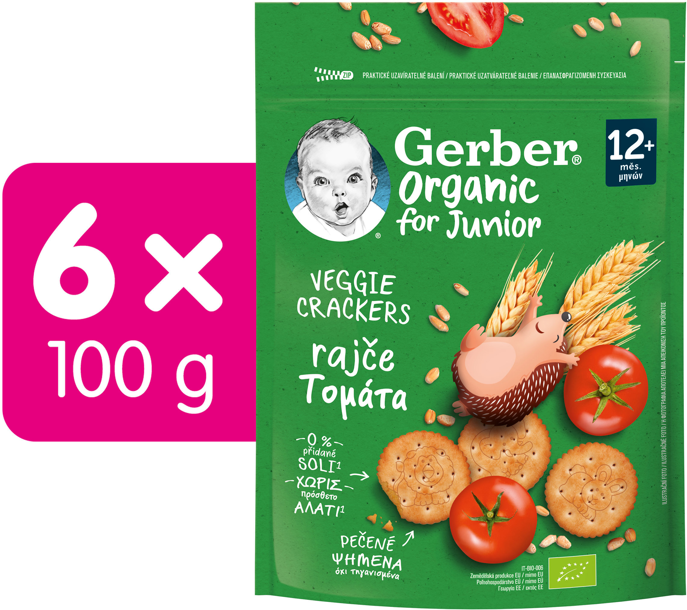 GERBER Organic chrumky s paradajkami 6× 100 g