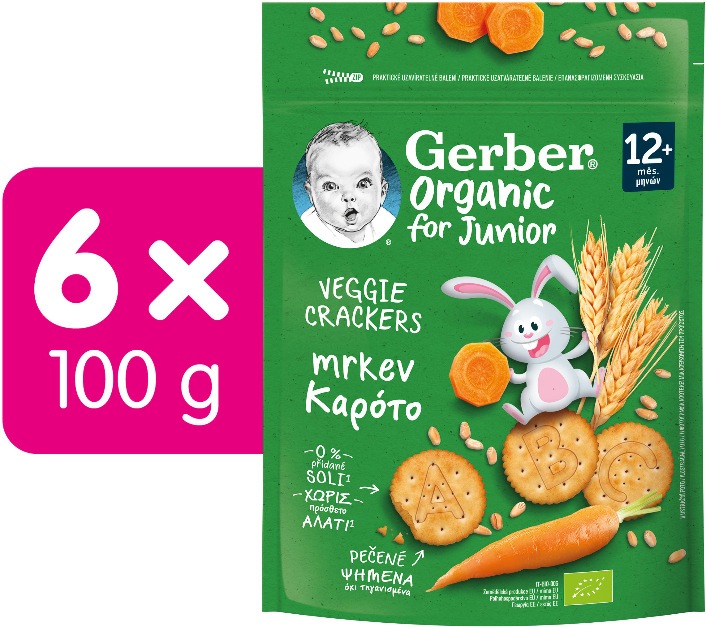 GERBER Organic chrumky s mrkvou 6× 100 g