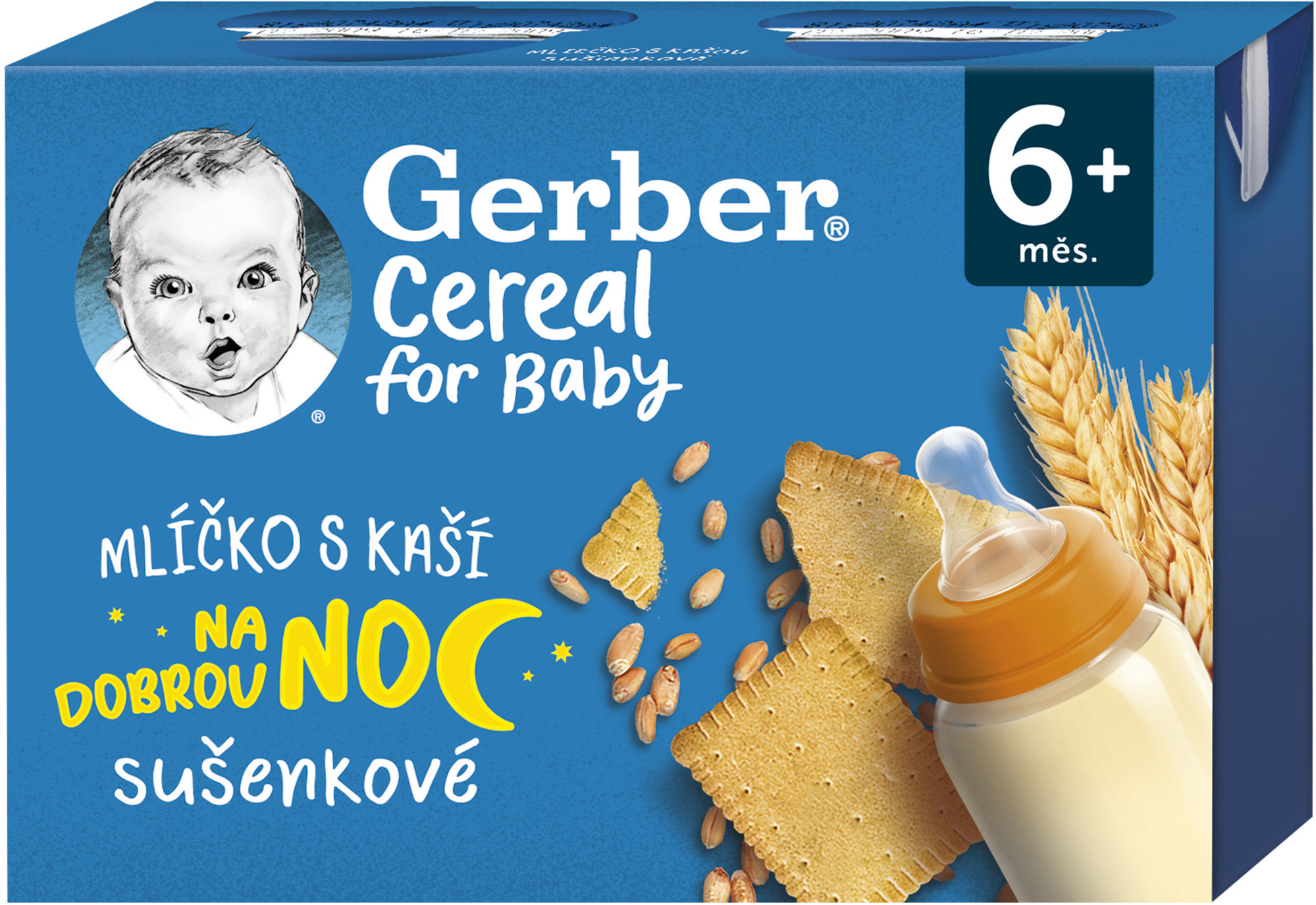 GERBER Cereal mliečko s kašou sušienkové Na dobrú noc 2× 200 ml