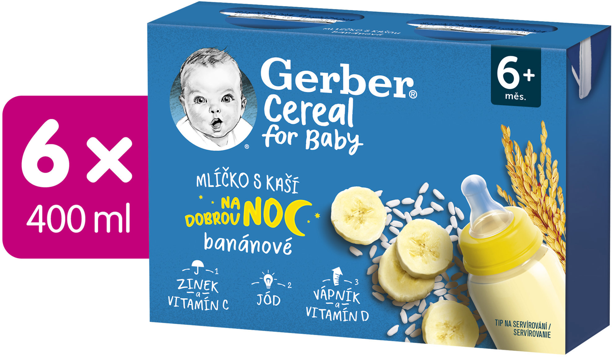 GERBER Cereal mliečko s kašou banánové 6× (2× 200 ml)