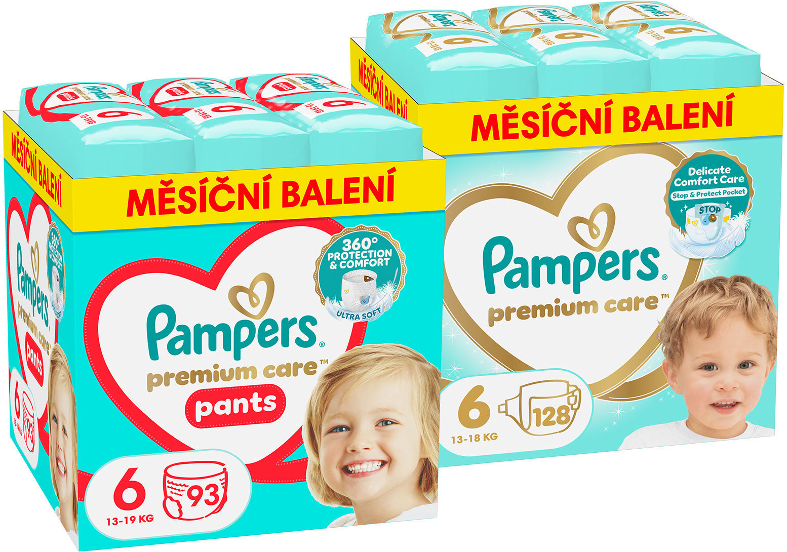 PAMPERS Premium Care veľkosť 6 (128 ks) + Premium Care Pants veľkosť 6 (93 ks)