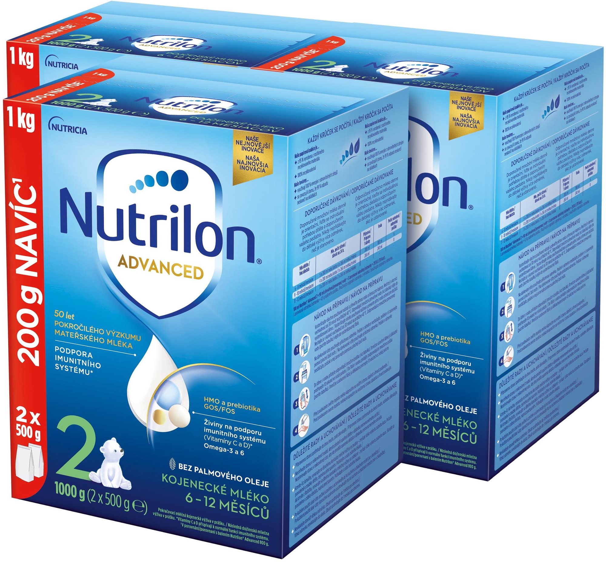 Nutrilon 2 Advanced, pokračovacie dojčenské mlieko, 3× 1 kg, 6+