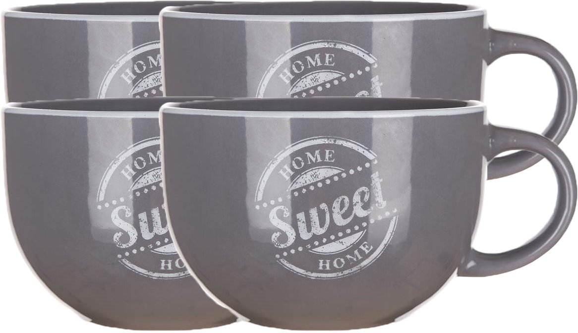 BANQUET Hrnček keramický jumbo SWEET HOME 730 ml, sivý, 4 ks
