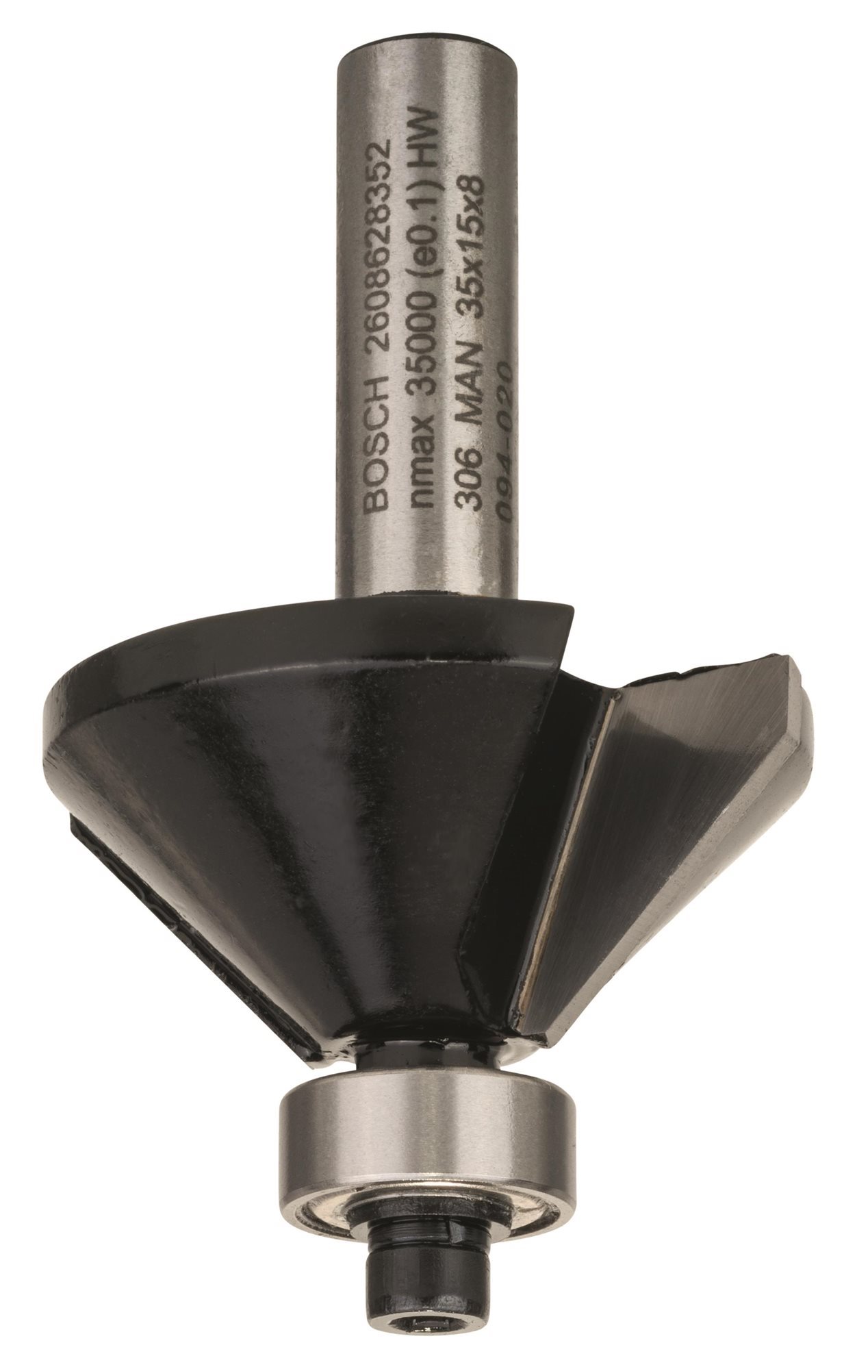 BOSCH Fazetovacia fréza, 8 mm, B 11 mm, L 14,7 mm, G 56 mm, 45° 2.608.628.352