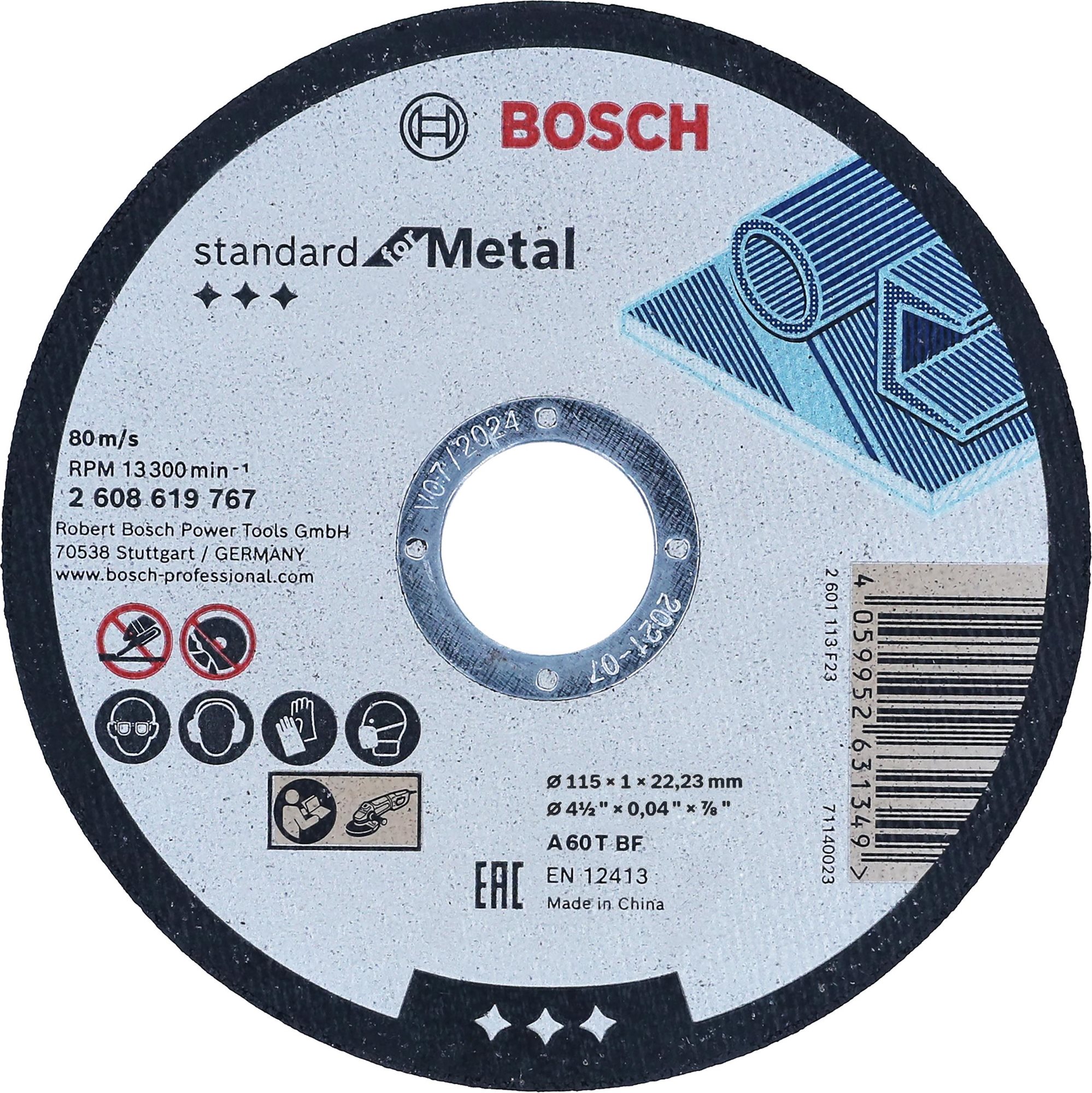 BOSCH Standard for Metal 115 mm, 22,23 mm A 60 T BF, 115 mm, 22,23 mm, 1 mm 2.608.619.767