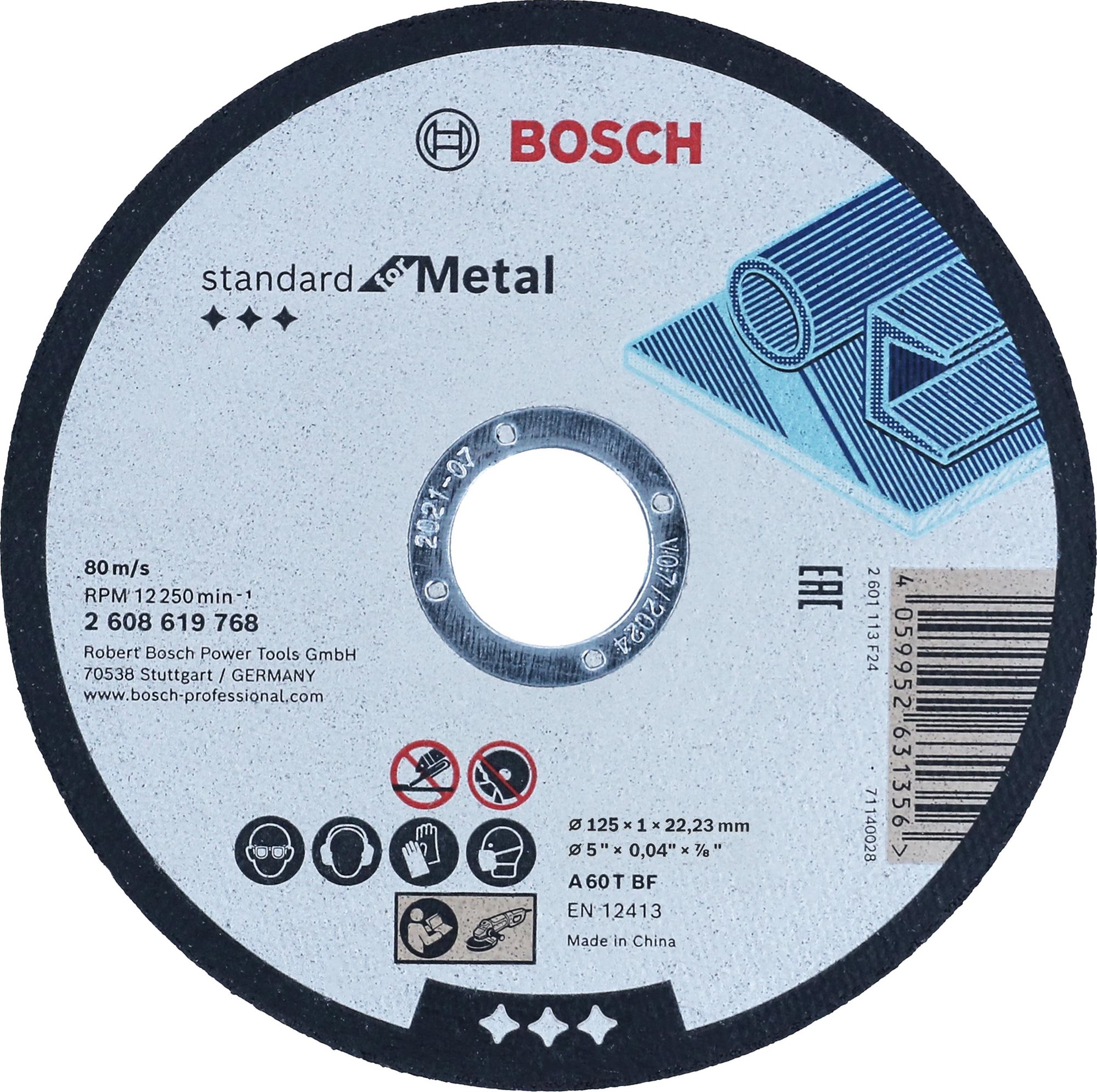 BOSCH Standard for Metal 125 mm, 22,23 mm A 60 T BF, 125 mm, 22,23 mm, 1 mm 2.608.619.768