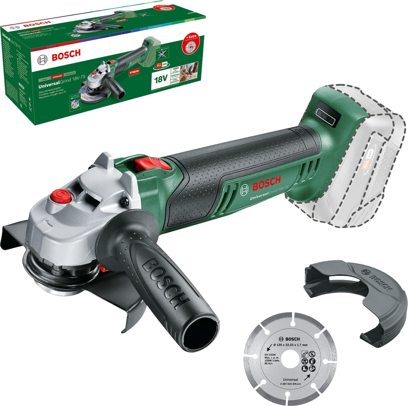 BOSCH UniversalGrind 18V-75 + diamantový kotúč, 0.603.3E5.002