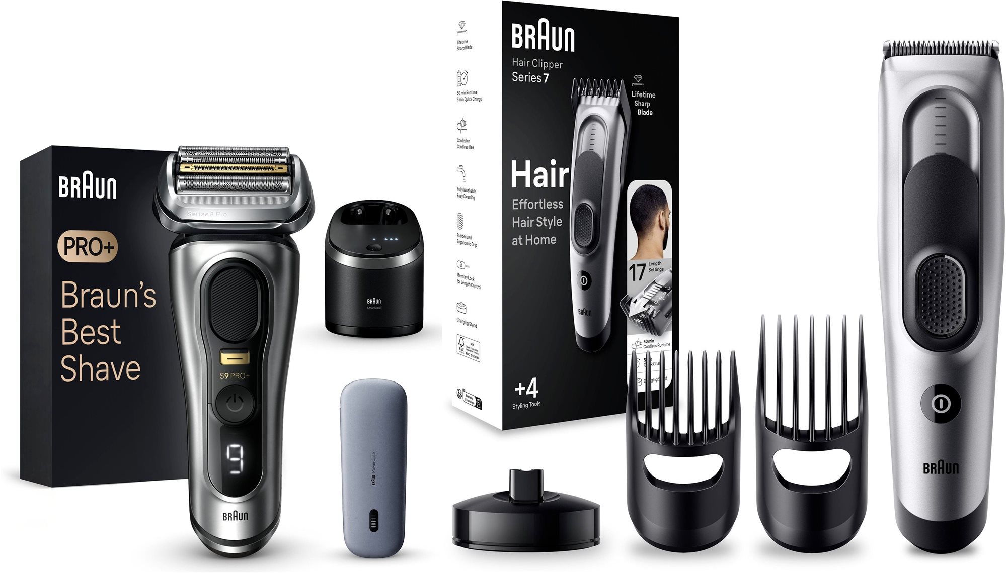 Braun Series 9 PRO+ Wet&Dry + zastrihávač Braun Series 7 HC7390