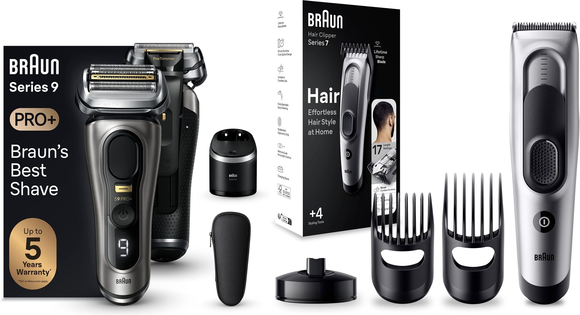 Braun Series 9 PRO+ Wet & Dry + zastrihávač Braun Series 7 HC7390