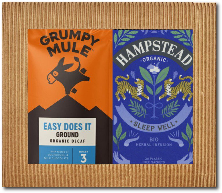 BIO darčekový balíček výberová mletá káva bez kofeínu 200 g a bylinný čaj na dobrú noc 20 ks