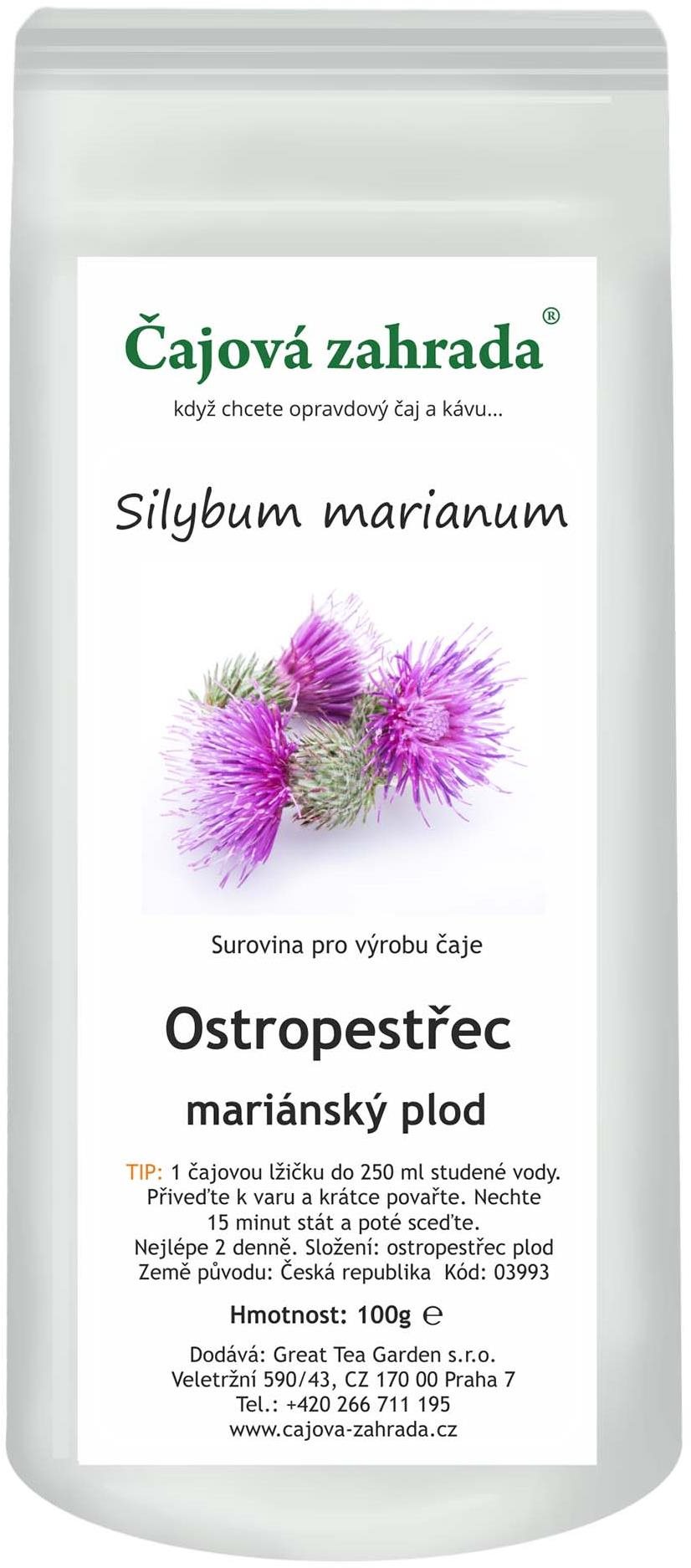 Čajová záhrada Ostropestrec mariánsky