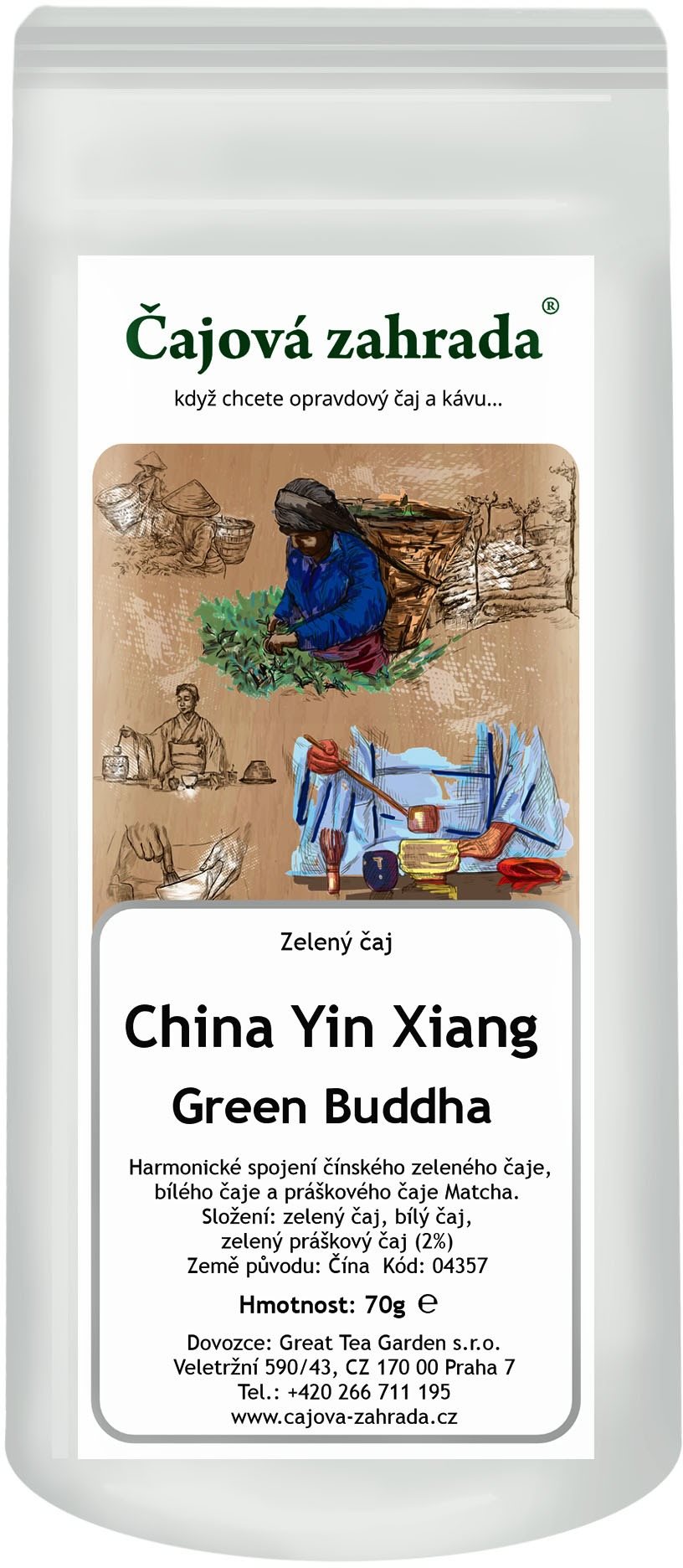 Čajová záhrada – China Yin Xiang & Matcha – zelený čaj, 70 g
