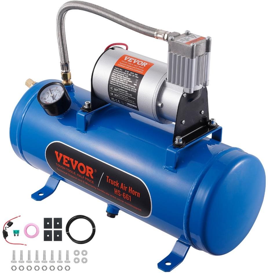 VEVOR 12V Vzduchový kompresor s nádržou 1,6 galónu/6 L, MAX 120 psi/ 8,3 bar, pre kamióny a SUV