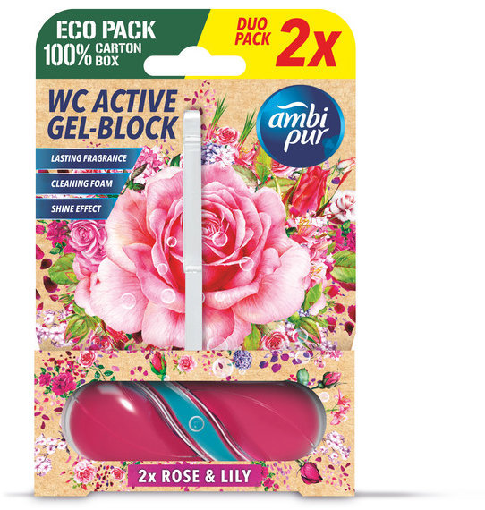 AMBI PUR WC Active gél-blok ruža & ľalia 2× 45 g