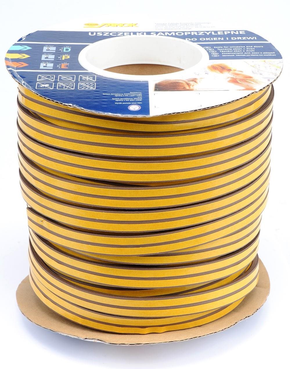 VOREL – Tesnenie na okná a dvere samolepiace, 9 × 5,5 mm, TYP P, hnedé, 100 m