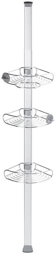 SIMPLEHUMAN Rohová tyč s nastaviteľnými poličkami do sprchy, nehrdzavejúca oceľ/hliník, 152 – 243 cm