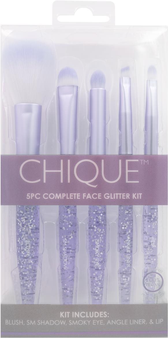 CHIQUE 5 PC Chique Complete Face Set Pink Glitter – Sada kozmetických štetcov na tvár s ružovými trblietkami