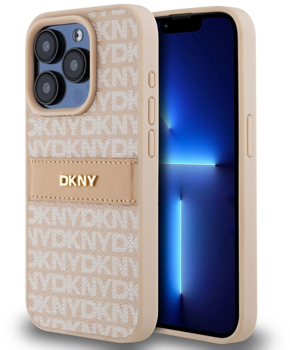 DKNY PU Leather Repeat Pattern Tonal Stripe Zadný Kryt na iPhone 15 Pro Pink