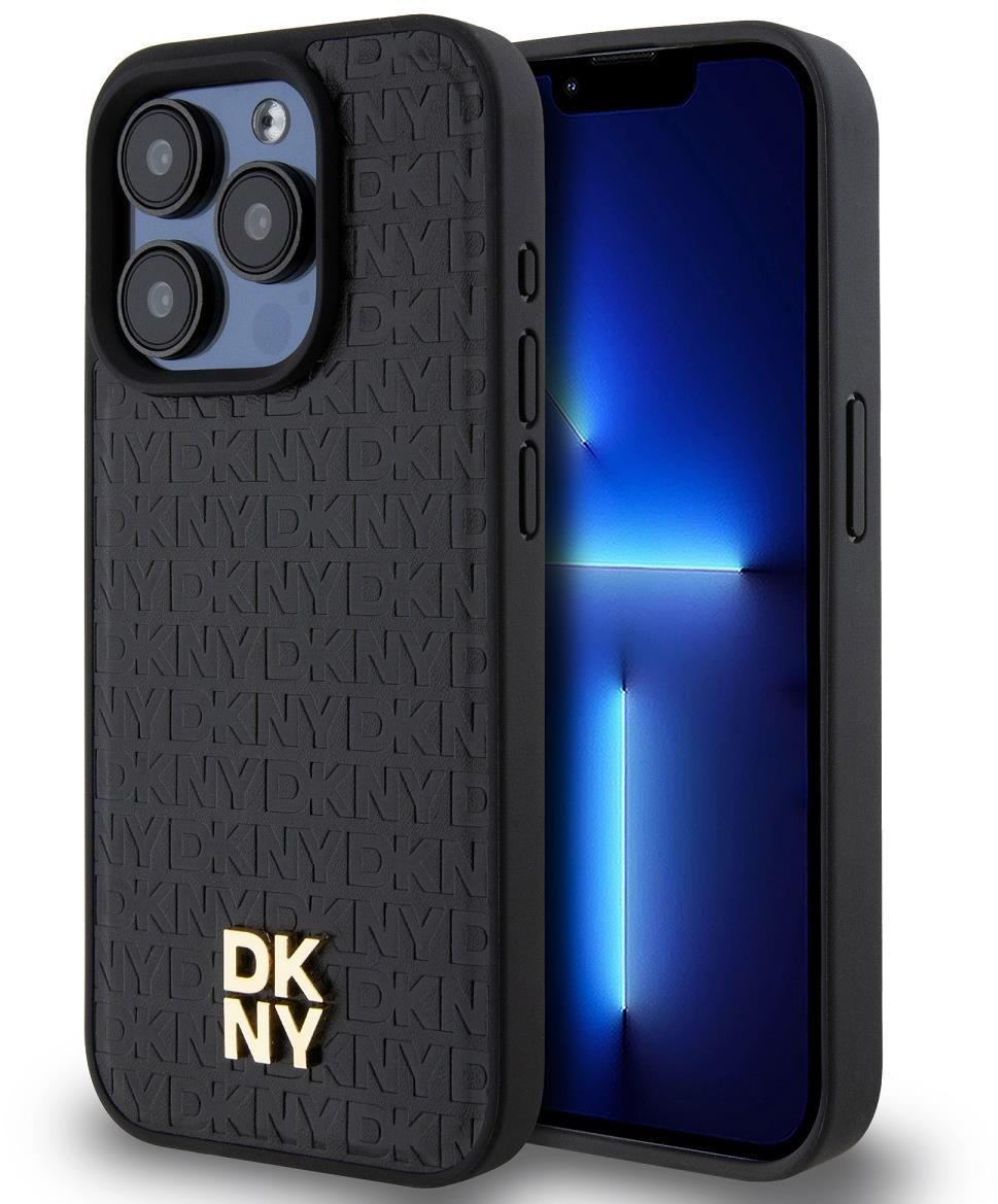 DKNY PU Leather Repeat Pattern Stack Logo Magsafe Zadný Kryt na iPhone 14 Pro Black