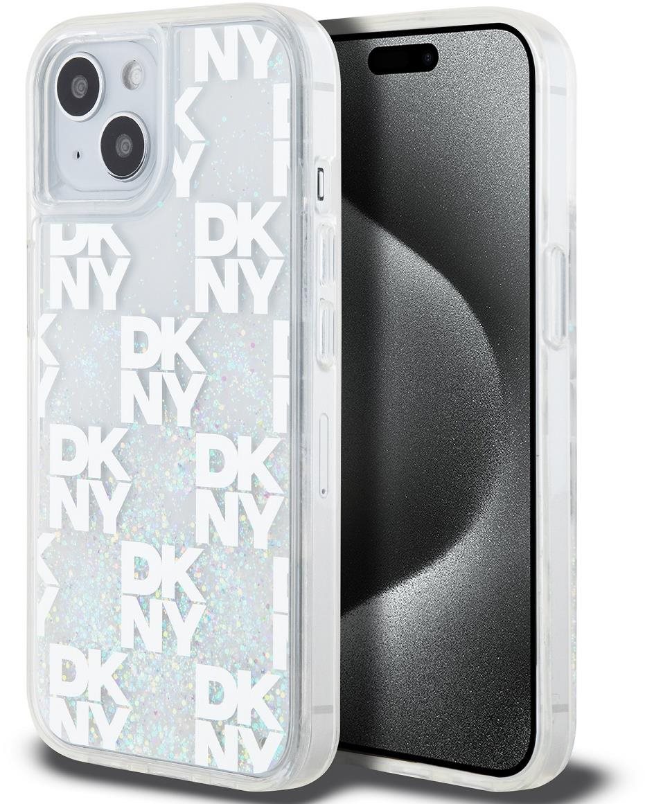 DKNY Liquid Glitter Checkered Pattern Zadný Kryt na iPhone 15 Transparent