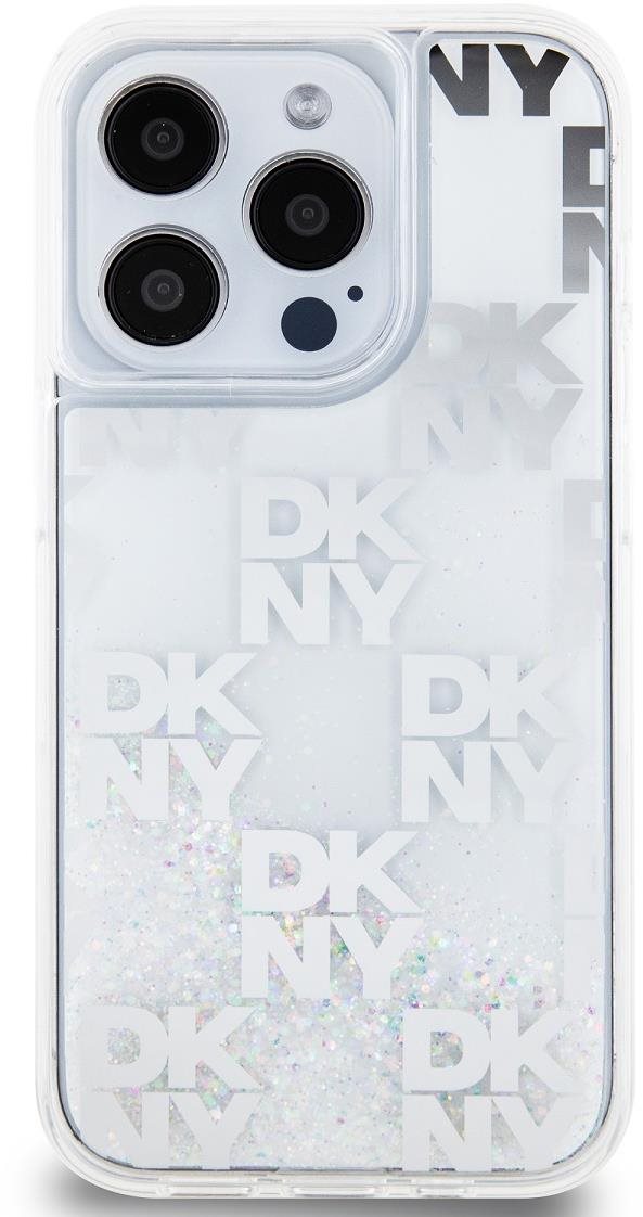 DKNY Liquid Glitter Checkered Pattern Zadný Kryt na iPhone 15 Pro Transparent