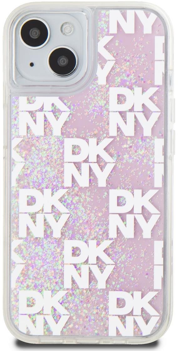 DKNY Liquid Glitter Checkered Pattern Zadný Kryt na iPhone 15 Pink