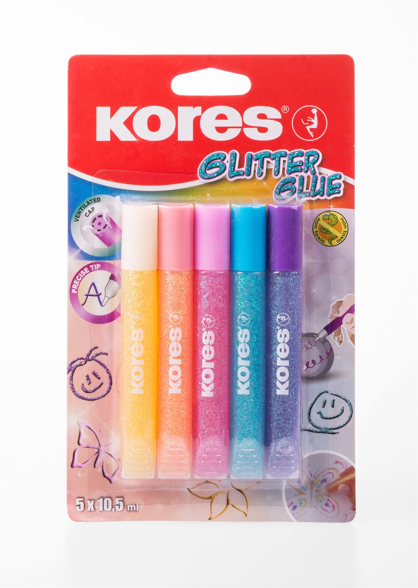 KORES Glitter glue 5 × 10,5 ml, pastel