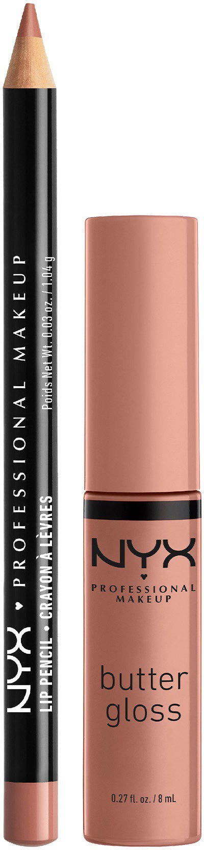 NYX PROFESSIONAL MAKEUP Slim Lip Pencil 60 Peekaboo Neutral 1 g + Butter Gloss 14 Madeleine 8 ml