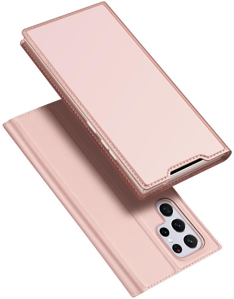 Skin Pro knižkové kožené puzdro na Samsung Galaxy S22 Ultra, ružové