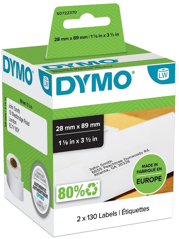 Dymo LabelWriter štítky 89 × 28 mm, 2× 130 ks