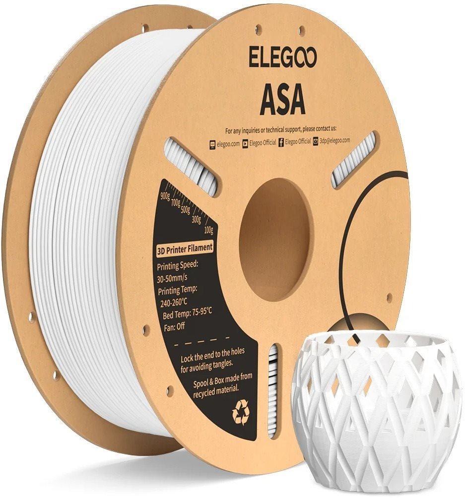 Elegoo ASA – 1,75 mm – 1 KG – Cardboard Spool – White