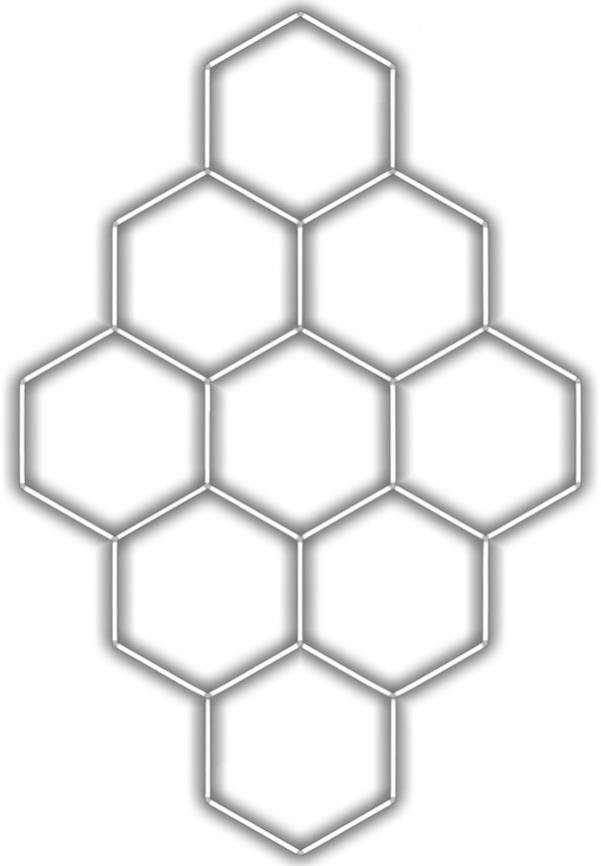 Escape6 Kompletné LED hexagónové svietidlo biele 4500 K, rozmery 9 elementov 246 × 386 cm
