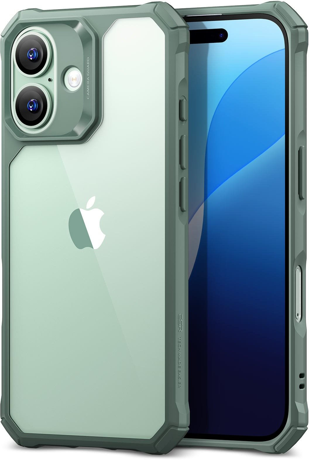 ESR Air Armor Clear Case, Compatible with iPhone 16, Clear Green